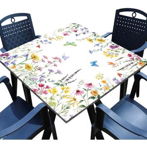 Spring Square Fitted Tablecloth with Elastic Edge Watercolor Floral Card Table Cover Waterproof Outdoor Table Cloth for Patio Kitchen Party Decor Fits for 36" x 36" Square Table