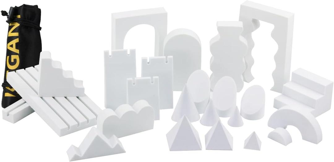 Photography Background Props, White Geometric Cube Photo Props Set, Stereo Photo Decorative Backdrop, Posing Display Solution for Lipstick, Jewelry, Perfume, Makeup Tools, 24Pcs