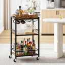 TUTOTAK Bar Cart with Removable Tray, Home Bar Serving Cart, Drink Cart, Mobile Kitchen Shelf with Wine Rack and Glass Holder, Rolling Beverage Cart for Living Room, Kitchen, Brown BC01BB036, 13"D X 17"W X 34.4"H