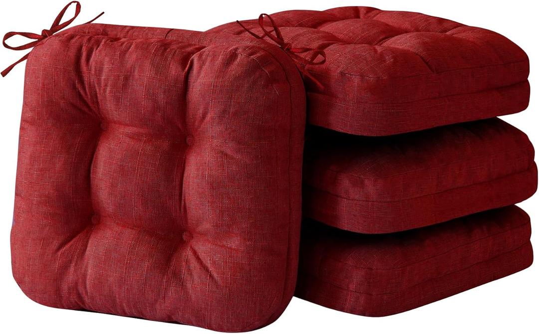Chair Cushions for Dining Chairs, Dining Chair Cushions, Tufted Indoor Chair Pads with Ties & Non Slip Backing, Seat Cushions for Kitchen Chairs 16.5 x 16.5 x 3.5, Set of 4, Red (Pack of 4)