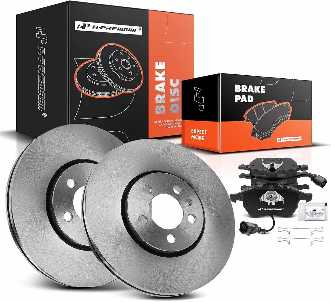 A-Premium 11.34 inch (288mm) Front Vented Disc Brake Rotors + Ceramic Pads Kit Compatible with Select Volkswagen Models - Jetta 1999-2005, Golf 2000-2006, Beetle 2000-2010, 6-PC Set