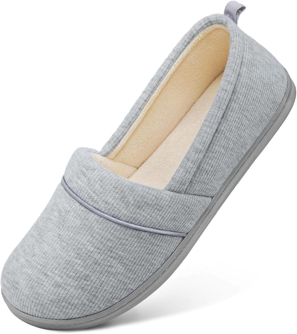 HomeTop Women's Comfy Loafer Slippers Lightweight Memory Foam Non-slip Indoor House Shoes (10 B(M) US, Light Gray)