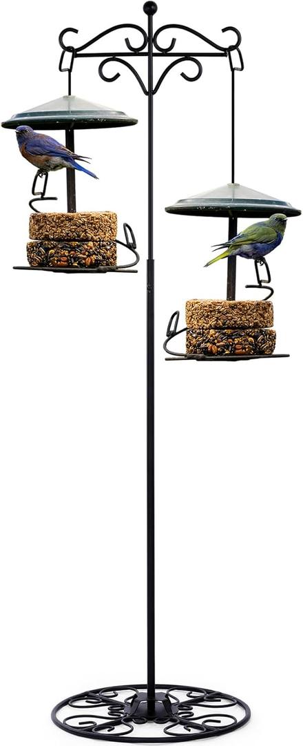 Blulu 34-55 Inch Adjustable Shepherds Hook with Base Indoor/Outdoor Black Iron Wind Chime & Hummingbird Bird Feeder Hanging Plant Stand for Garden Plants & Weddings/Events Home Decor