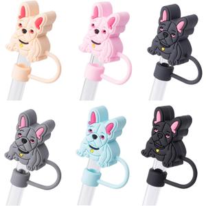 3 x 6Pcs French Bulldog Straw Cover Cap for Stanley Cup 40oz/30oz Accessories, 10mm Reusable Cute Drinking Straw Topper Accessories, Portable Protector Plugs Decorations Gifts for Party Favors