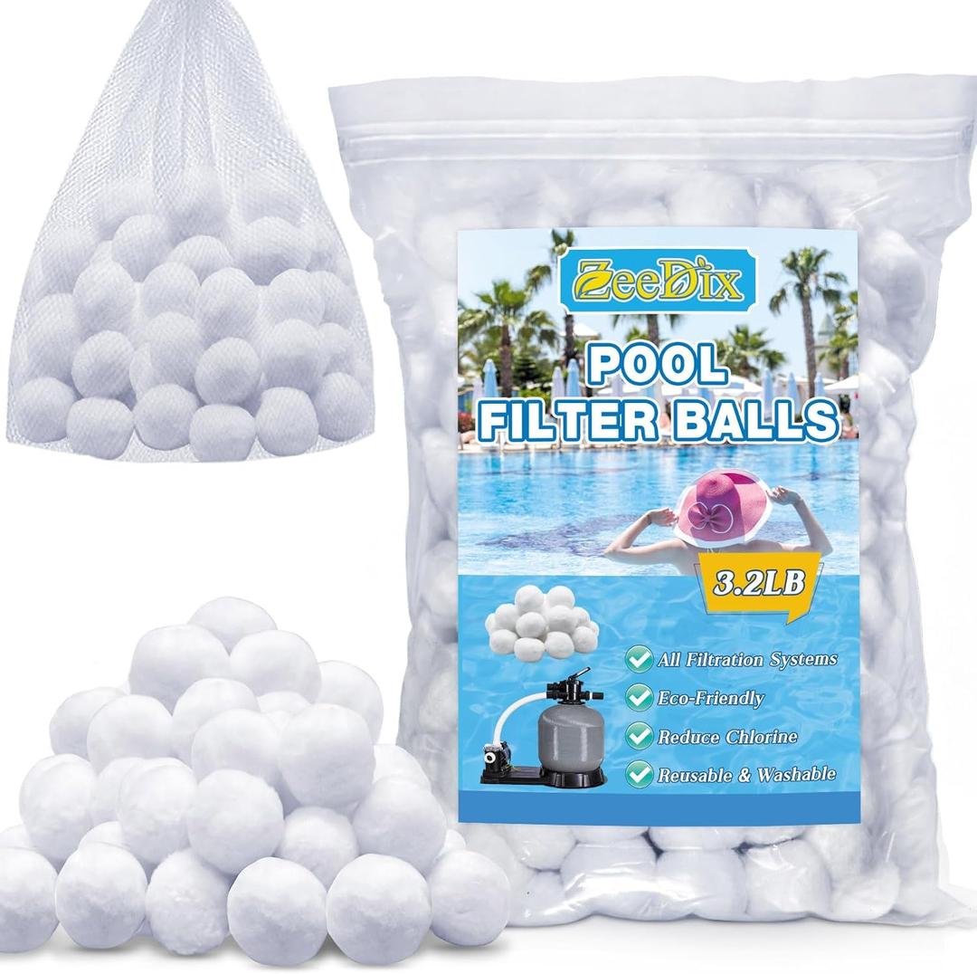 ZeeDix 3.2 lbs Pool Filter Balls for Sand Filter Pump, New Upgrade Efficient Swimming Pool Filter Sand Alternative(Equals 100 lbs Pool Filter Sand), Reusable Eco-Friendly Fiber Filter Media Balls