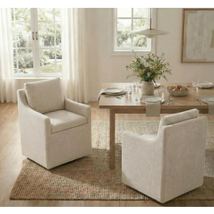 KISLOT Upholstered Dining Chairs Set of 2, Modern Dining Room Chairs with Casters & Washable Cover, Rolling Accent Chair with Comfy Backrest for Kitchen, Farmhouse, Living Room, Linen