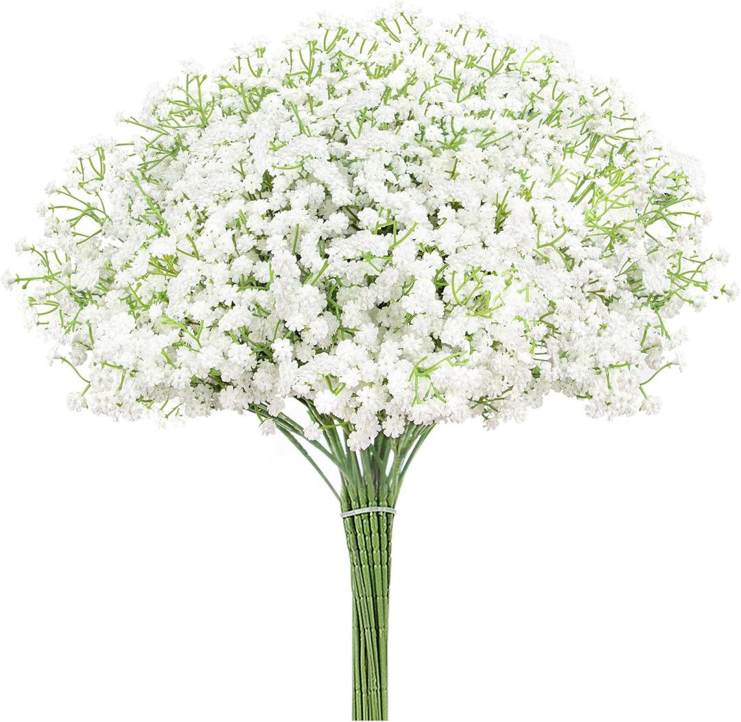 Babys Breath Aitificial Flowers 16 pcs 48Branches White Fake Baby Breath Flowers Artificial Bulk Gypsophila Bouquets Real Touch Faux Flowers for Wedding Floral Arrangement Party Home decoration