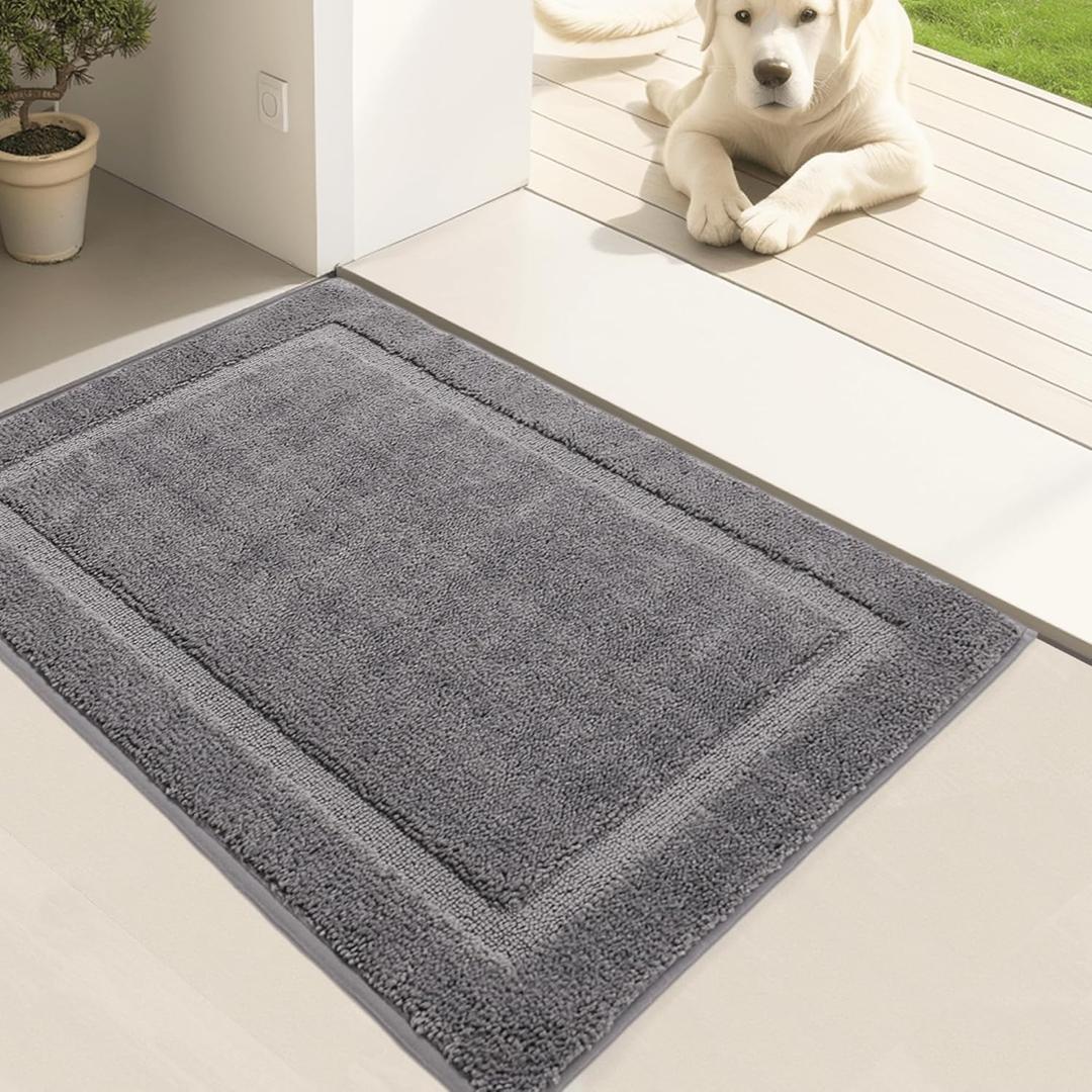 Door Mat Indoor Entrance, Dirt Trapper Entryway Rug with Non-Slip Rubber Backing, Washable Inside Front Entry Rugs, Super Absorbent Doormat for Home, Dog Mat for Muddy Paws, (20" x 32", Grey) (1'8" x 2'8" (Rectangular))