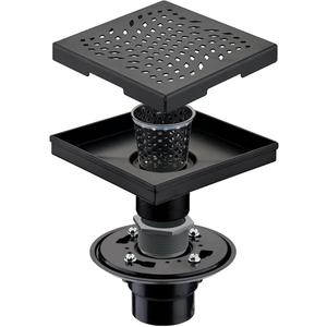 Matte Black Shower Drain with Flange, HIDROP SUS 304 Stainless Steel 6 inch Square Shower Floor Drain with Removable Hair Strainer