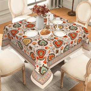 Small Square Tablecloth 52x52 Inch, Stain Resistant Wrinkle Free Card Table Tablecloth Vintage Boho Square Table Cloth Cover for Dinner Party Picnic Decor