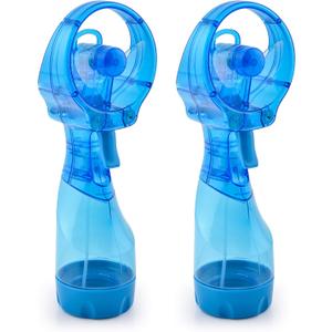 O2COOL Deluxe Handheld Battery Powered Water Misting Fan (Light Blue), 2PC