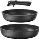 CAROTE 3pcs Pots and Pans Set Non Stick, Cookware Sets, Kitchen Set, Oven/Dishwasher/Fridge Safe, Space Saving Pots Set, Nonstick Set with Versatile Detachable Handle, Induction RV Set, Black