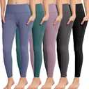 CHRLEISURE Girls' Athletic Leggings with Pockets, 5 Packs Kids Teen Dance Yoga Workout Running Pants for 5-15 Years (12-13 Years, 5 Packs - Black/Gray/Lilac Pink/Teal/Steel Blue)
