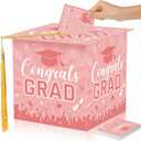 2 x Yisong Graduation Card Box 2026 with 30 Advice Wishes Cards Congrats Grad Cap Box with Real Tassel for Class of 2026 Graduation Party Decorations(Pink)