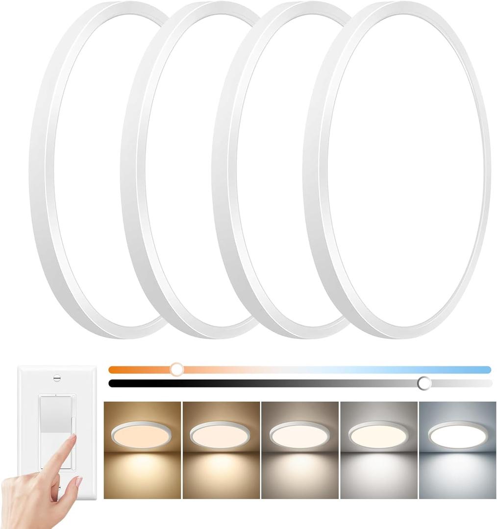 15.8inch Dimmable LED Flush Mount Ceiling Light, 32W, 3480LM, 2700K/3000K/4000K/5000K/6000K CCT Selectable,LED Round Flat Panel Light Dimmable from 5% to 100% for Bedroom,Kitchen,Hallway, White 4PK