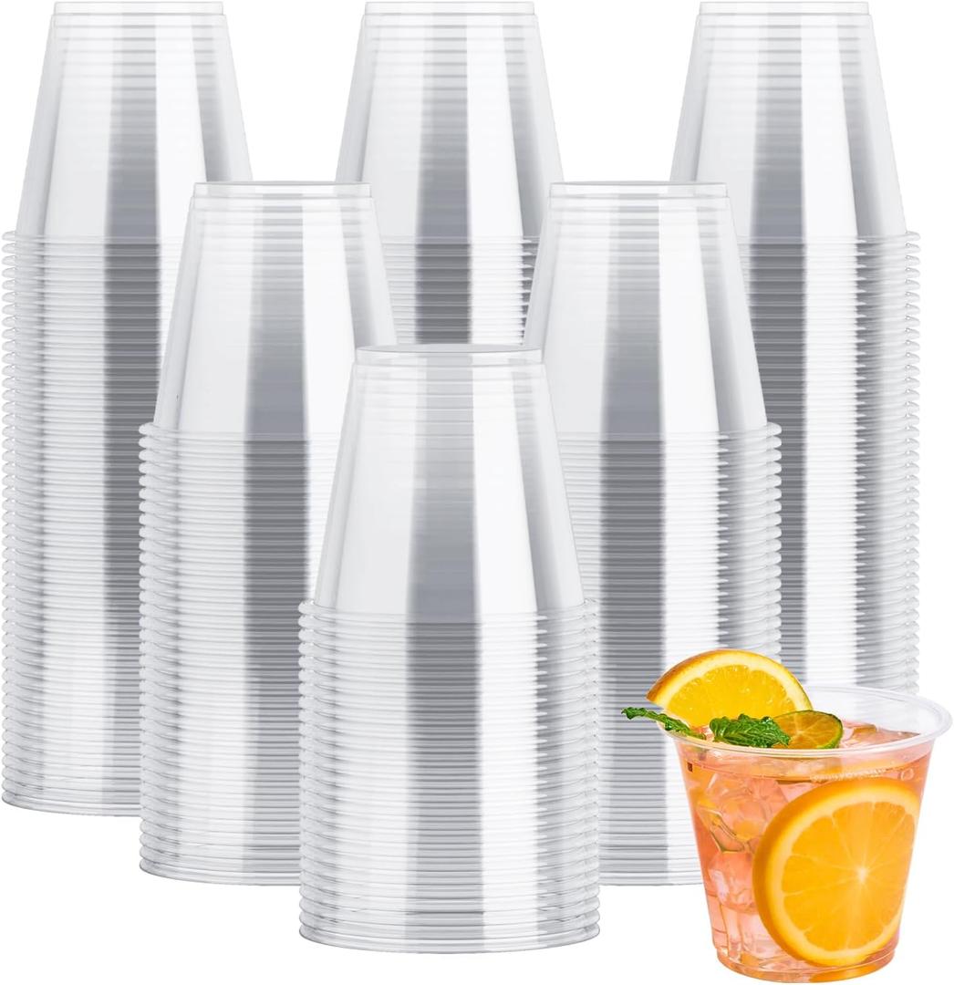 JOLLY CHEF 300 Pack Clear Plastic Cups, 9 oz Crystal Clear PET Party Cups, Classic Clear Disposable Wine Cups for Wedding, Thanksgiving, Birthday, Halloween, Christmas Party, 9oz-300count