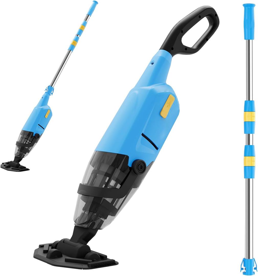 Cordless Pool Vacuum for Above Ground Pool - Rechargeable Pool Vacuum Cleaner with 69" Telescopic Pole, 20 GPM Suction, 90 Min Runtime, Ideal for Spas, Hot Tubs, Pools, Leaves, Debris, Sand (Blue)