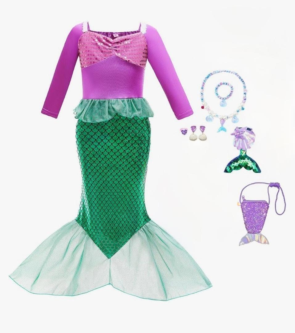MERIABNY Ariel Costume for Girls Mermaid Dress for Girls 78 Halloween Cosplay Costumes for Kids With Mermaid Accessories, Over 4 Years Old