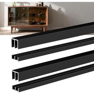 2 Sets 4FT Aluminum Sliding Door Track for 1/8" Thick Panels Closet Glass Doors Pet Cabinet Door Hardware Window Sliding Track System (Black)