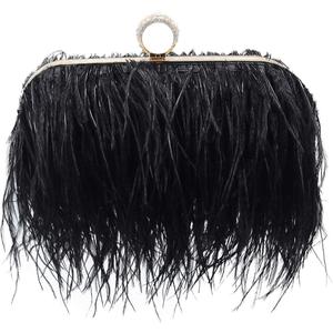 Miuco Women Feather Clutch Purse Shoulder Crossbody Bag Evening Handbags (Black)