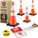 (2-Pack) SILARYO 28 Inch Traffic Cones | 330-Ft Caution Tape & 3 Attach-on Signs | Heavy-Duty Orange Traffic Cones | Tall & Large Traffic Safety Cones for Construction - PVC, Anti-Skid, -20°F to 130°F