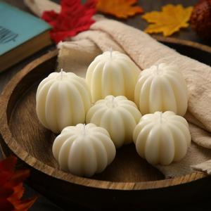 MTLEE 6 Pieces Thanksgiving Pumpkin Shaped Candle Fall White Scented Tealight Candles Home Decor Handmade Thanksgiving Gifts for Bedroom Bathroom Party (Small)