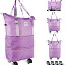 Expandable Rolling Duffle Bag - Large Carry-On With Spinner Wheels, Foldable Weekend Travel Bag, 28-58L Capacity(A-Purple)