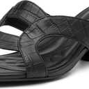 NEWBELLA Round Toe Womens Sandals, Open Toe Heeled Mules for Wide Feet (Black, Adult, Women, 7, Numeric, US Footwear Size System, Medium)