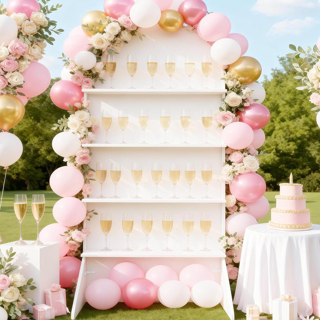 5.9 ft 4-Tier Champagne Wall Holder, Elegant Wedding Arch Party Display with Shelves, Champagne Holder for Wedding, Birthday Party,Anniversary Celebration Decor(PVC)