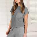 ANRABESS Women's Two Piece Summer Outfits Knit Sweater Short Sets Pullover Tops & Shorts Lounge Matching Clothes Set (S)