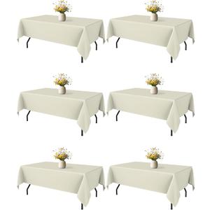 Ivory Fabric Rectangle Table Cloth - 6 Pack, 60"x102" Washable Tablecloth for 5FT Tables, Wrinkle-Resistant & Heat-Proof Table Cover for Weddings, Dinners & Parties