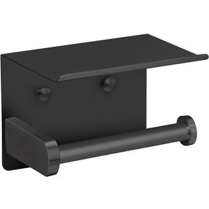 VAEHOLD Self Adhesive Toilet Paper Holder with Phone Shelf Stainless Steel Wall Mounted Toilet Paper Roll Holder - Rustproof and Bathroom Washroom Tissue Roll Holder with Shelf - Black