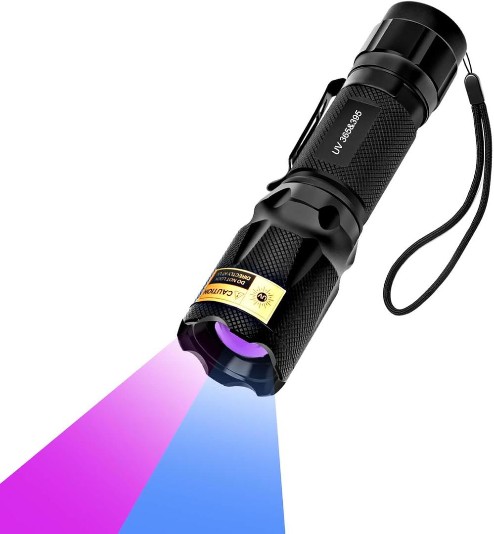 UV Blacklight Flashlight - 365nm and 395nm Black Light for UV Glue Curing, Urine Stain Detection, Anti-counterfeiting, and More - Compact Handheld Ultraviolet Torch Wood's Lamp