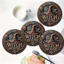 AB-142 Witch's House Coaster, 5 Pcs Non-Slip Coaster Pads for Bar, Kitchen, Dining Room, Unique Housewarming Gifts for Home Decor