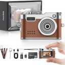 Mini Digital Camera, Keychain Camera 1080P HD with 2MP Lens, Flash, Video Recording, 32G Card Included, Portable and Compact Retro Vlog Camera for Travel, Kids, Brown