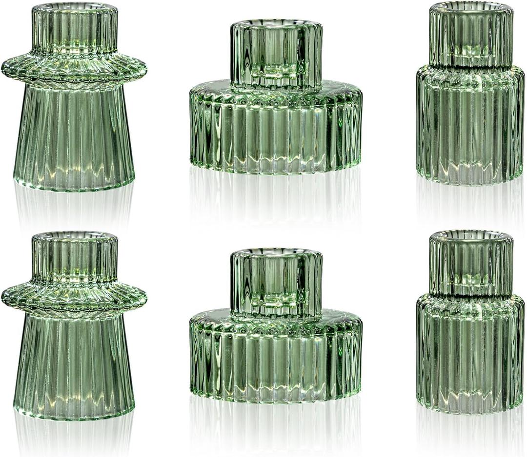 WELLIFE Taper Candle Holders-Candlestick Holders, Green - Set of 6 for Wedding, Party & Table Centerpiece Decor