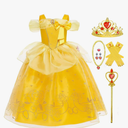 Princess Costume for Girls Kids Belle Dress Halloween Cosplay Party Outfit Toddler Princess Dress Up 130