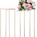 Nuptio Gold Vases for Centerpieces Wedding - 2 Pcs 31.5 inch Tall Metal Flower Vase Flowers Stand for Party Tables Decorations - Elegant Bulk Weddings Decoration Table Geometric Centerpiece Stand