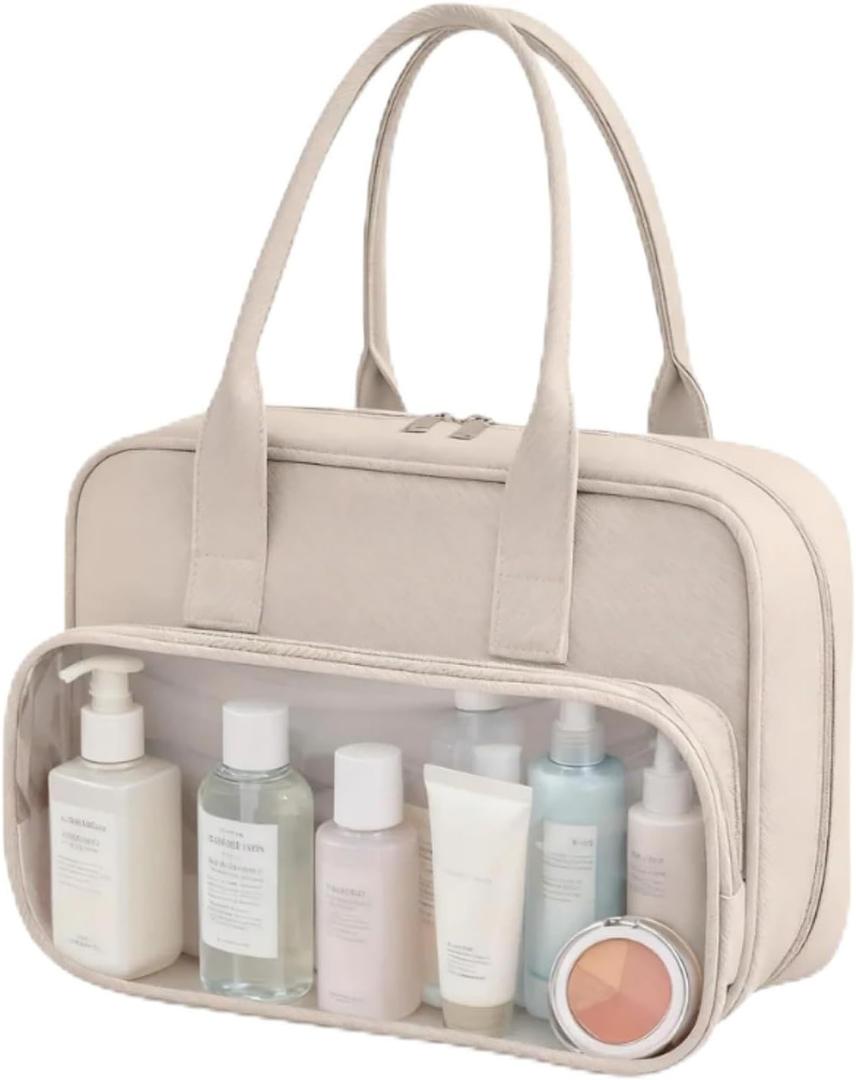 Toiletry Bag with Clear Window,Lightweight Travel Makeup Organizer with Handle,Ita Bag Style for Cosmetics & Pins