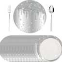 Dispowreath 120 Pieces Silver Paper Placemats 13 Inch Glitter Diamonds Round Disposable Table Mats Decorative Paper Mats for Dining Wedding Birthday Silver Glitter Banquet Party, Large