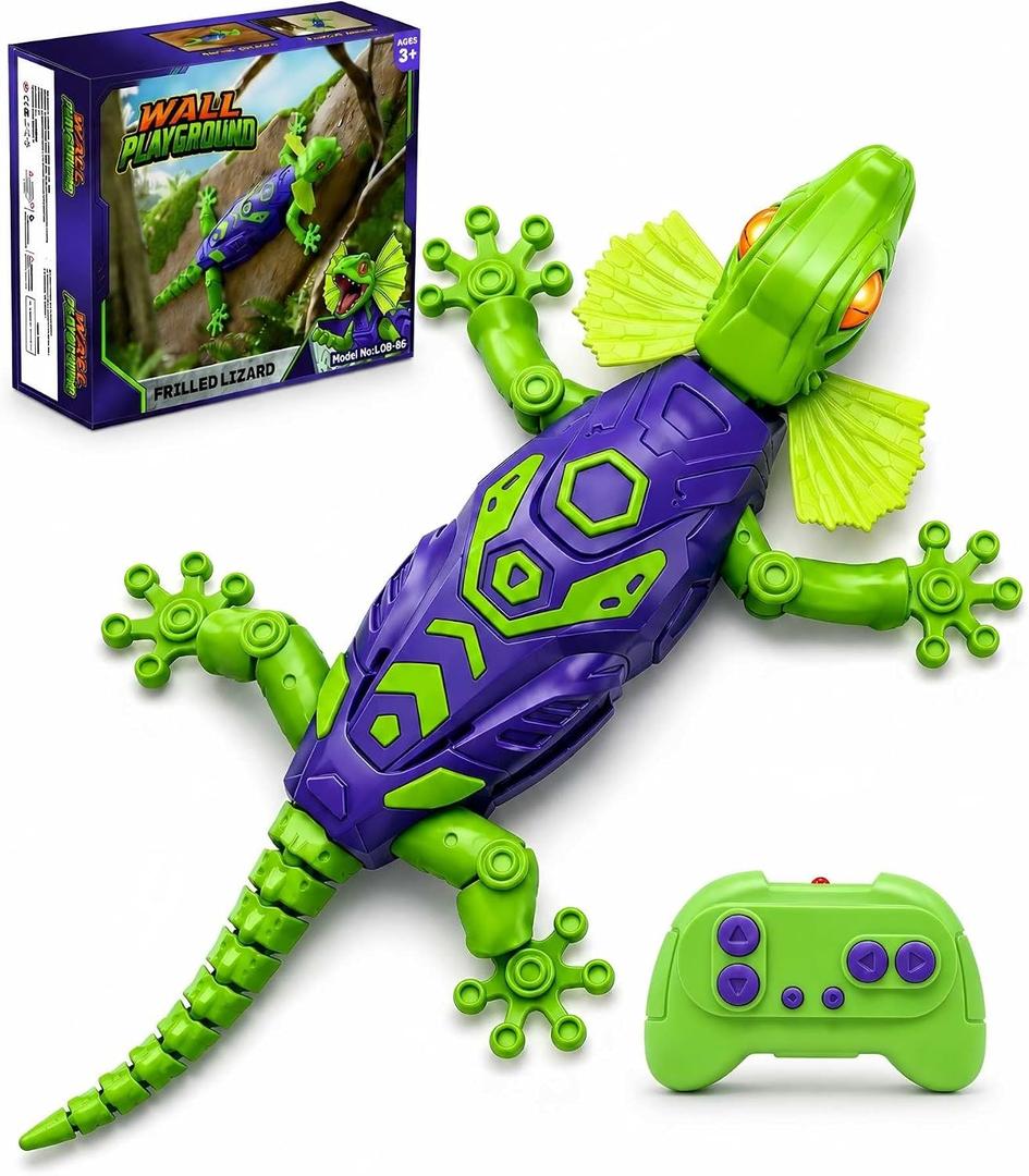 Wall Climbing Gecko Toy for Boys, Remote Control Lizard That Climbs Walls, Ceilings and Floors, Rechargeable Wall Crawler Robot with Strong Suction and LED Eyes, Fun Birthday Gift for Kids Ages 4-12