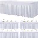4 Pack Spandex White Tablecloths for 8 Foot Rectangle Tables, Wrinkle Free Fitted Table Cloth 8ft Stretchy Tablecover Desk Skirt for Parties Weddings Birthday Banquet Baby Shower