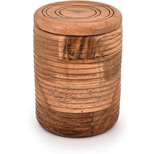 Kaizen Casa Food Jars & Canisters Acacia Wood round wooden storage jar with Lid for Sugar,Tea,Coffee,Snack,Spice,Herbs (4.5"X 4.5" X 6")