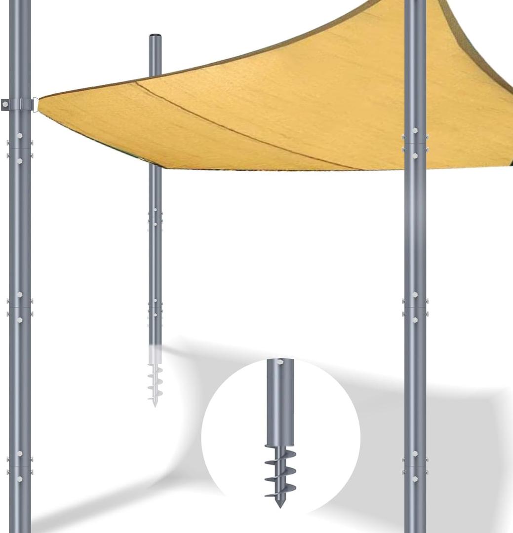 Shade Sail Poles, 12 Ft Screw-in Poles for Outdoor Sun Shades - 2.36" Diameter Steel Sun Shade Sail Posts with D-clamp - 2 PCS