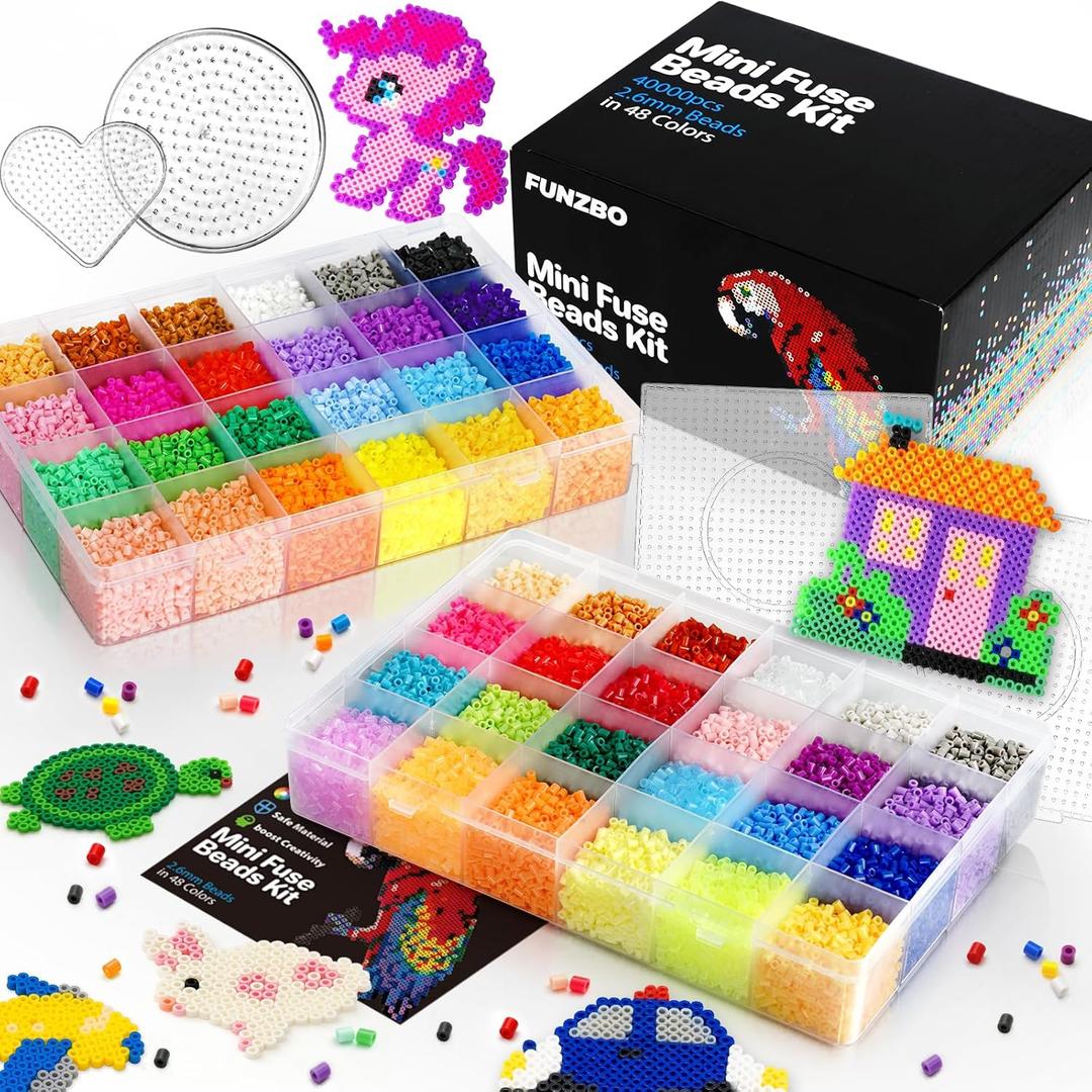 FUNZBO 40000 2.6mm Mini Size Fuse Beads Set - 48 Colors, Toys and Crafts, Arts and Crafts, Kids Room Decorations, Gifts for Girls, Boys, Kids and Teens (Non Standard Size)