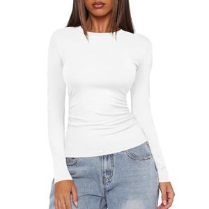Womens Basic T-Shirts Crew Neck Long Sleeve Tops Cute Fall Tops Slim Fit Tees Y2k Clothing 9067 White, Size M 