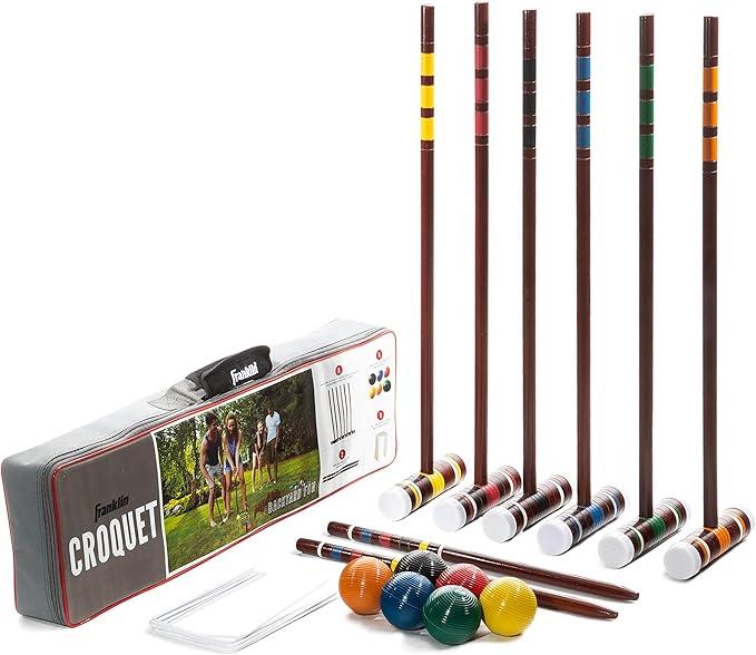 Croquet Set, 6 Wooden Mallets, 6 Wooden Balls, 2 Wooden Stakes And 9 Metal Wickets