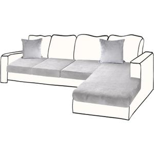 BT.WA Sectional Couch Covers for 4-Piece Seat Cushion Velvet Separate L Shape Couch Cover Stretch Sofa Slipcover with 2 Pieces Pillowcases Furniture Protector (Sofa 3 Seater + 1 Chaise, Light Grey)