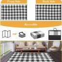 Outdoor Plastic Straw Rug 9x18, Reversible Outdoor Rug Waterproof Patio Rugs, Modern Border Washable Throw Carpet,Camping Rugs for RV Backyard Deck Porch Picnic Beach Poolside, Black/White