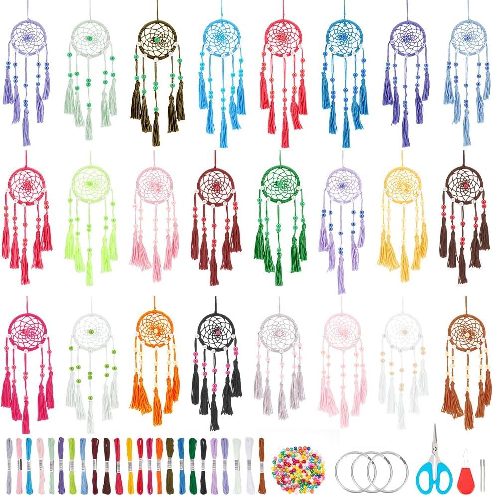 INFUNLY 24PCS DIY Small Dream Catcher Kits for Beginners Colorful Handmade Dreamcatcher Kit for Starters DIY Mini Ornament Making Kit for Bedroom Car Mirror Keychain bag Bohemian Decoration Craft Gift